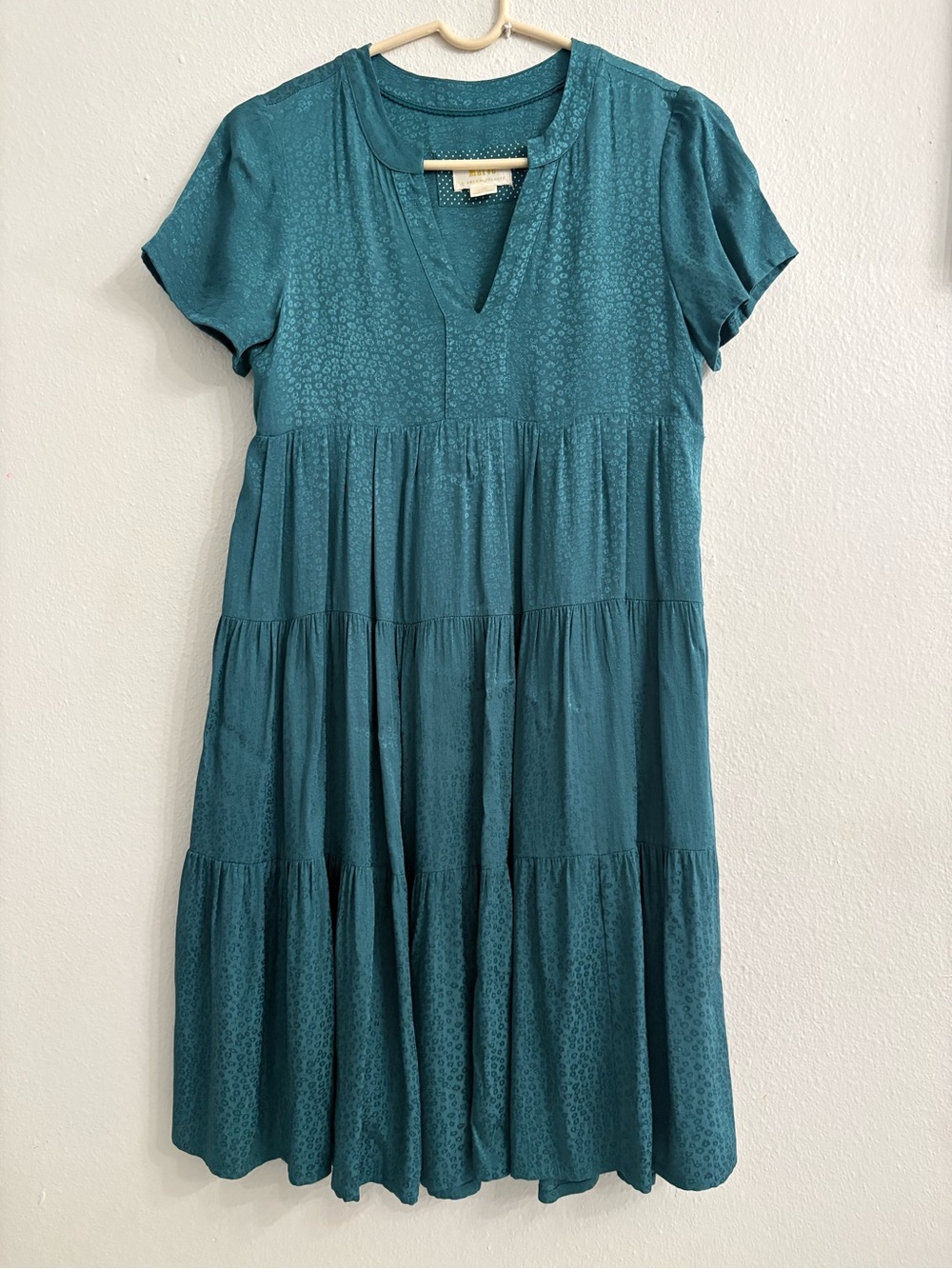 Anthropologie Teal Tiered Short Sleeve Dress